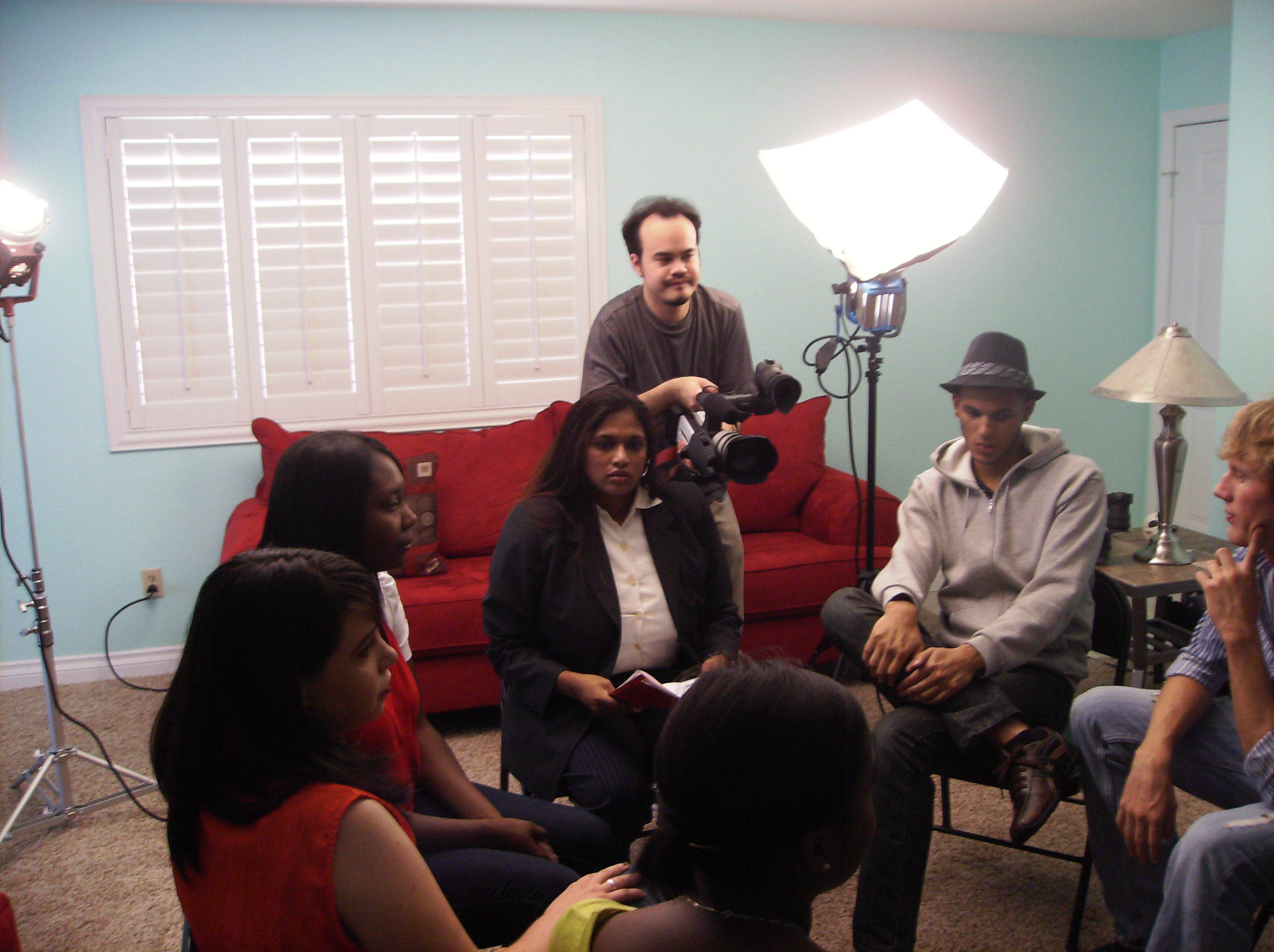 Detective Dinah interrogating unusual suspects on set for short film 