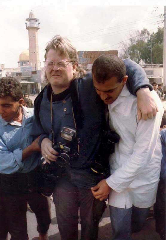 Associated Press staff photographer John Gaps after being wounded by a sniper in the Occupied Gaza Strip, 1994.