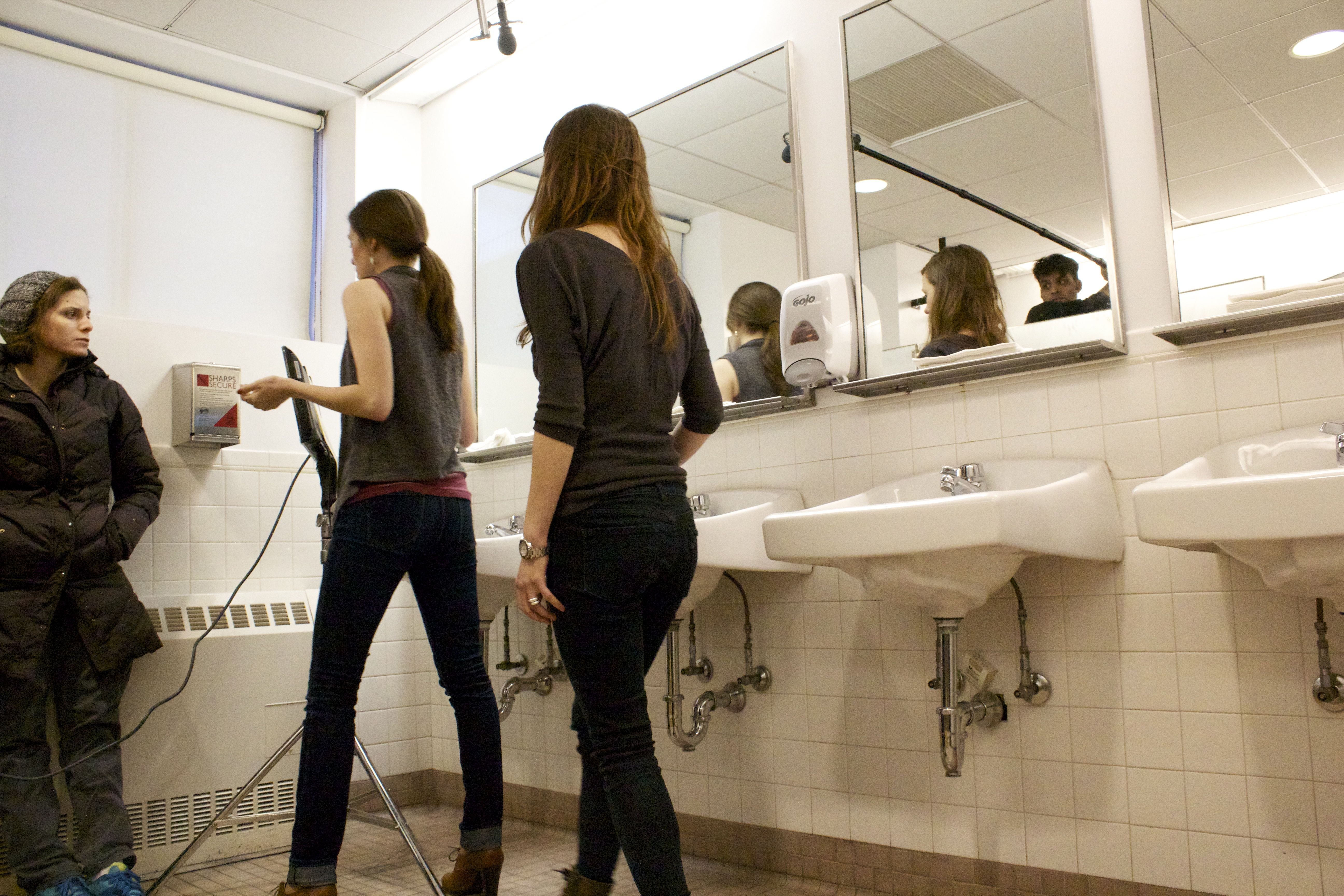 On the set of Blooming Road- Director Effie Fradelos, and actors Rachel Buethe and Melanie Le Gall