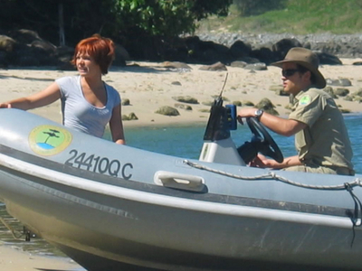 Sophie heading to 'Mako Island' to mine crystals from the moon Pool