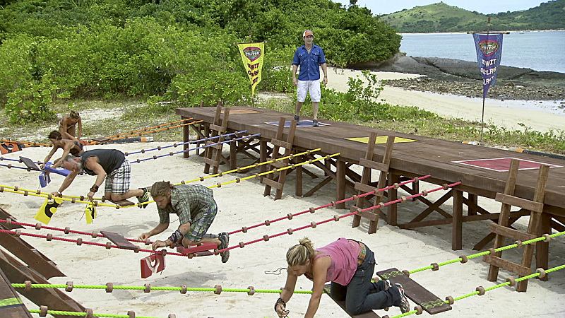 Still of Jeff Probst, Lisa Whelchel, Abi-Maria Gomes, Malcolm Freberg and Denise Stapley in Survivor (2000)