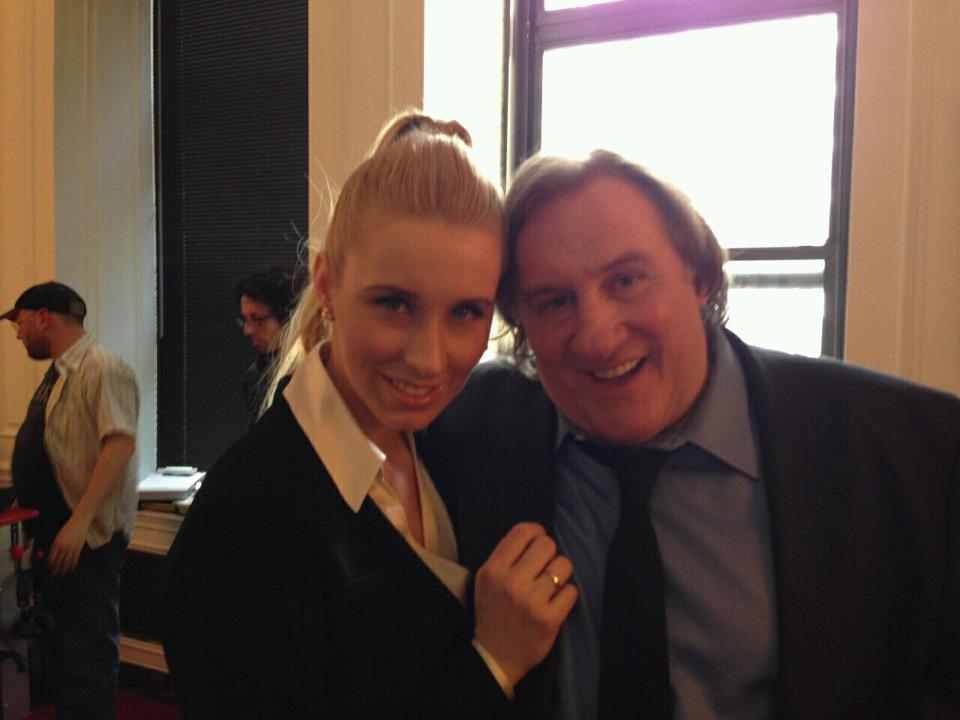 Anna Lakomy with Gerard Depardieu on set of 