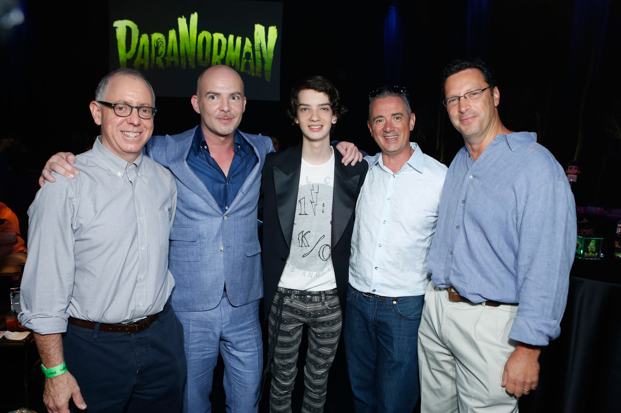 Sam Fell, James Schamus, Kodi Smit-McPhee, Andrew Karpen and Chris Butler at event of Paranormanas (2012)