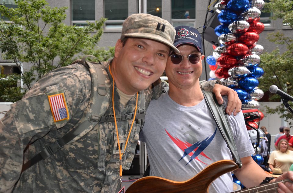 On stage with Gary Sinise for The 2011 Stephen Siller's Run.