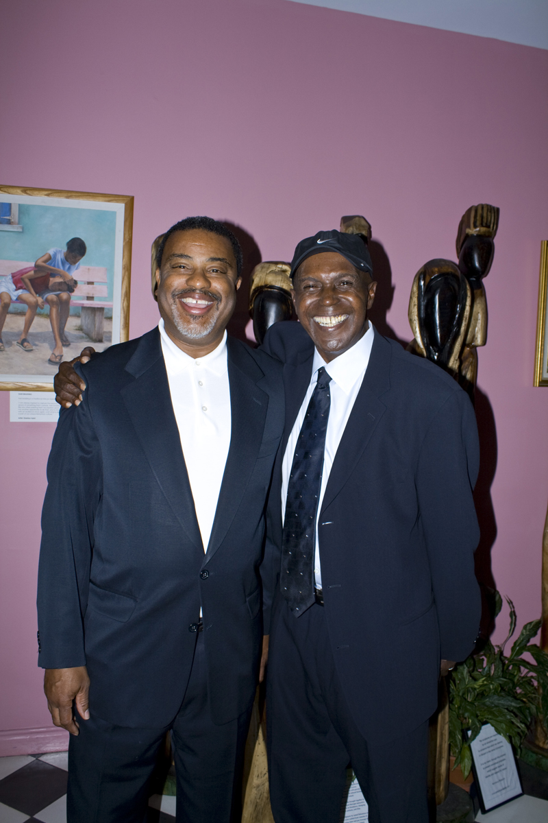 Jeffrey with Craig Woods, Film Commissioner, Bahamas Film Commission in the Bahamas Ministry of Tourism, at the Freeport Grand Bahamas opening for his documentary VOICES. Photo courtesy The Bahamas Weekly