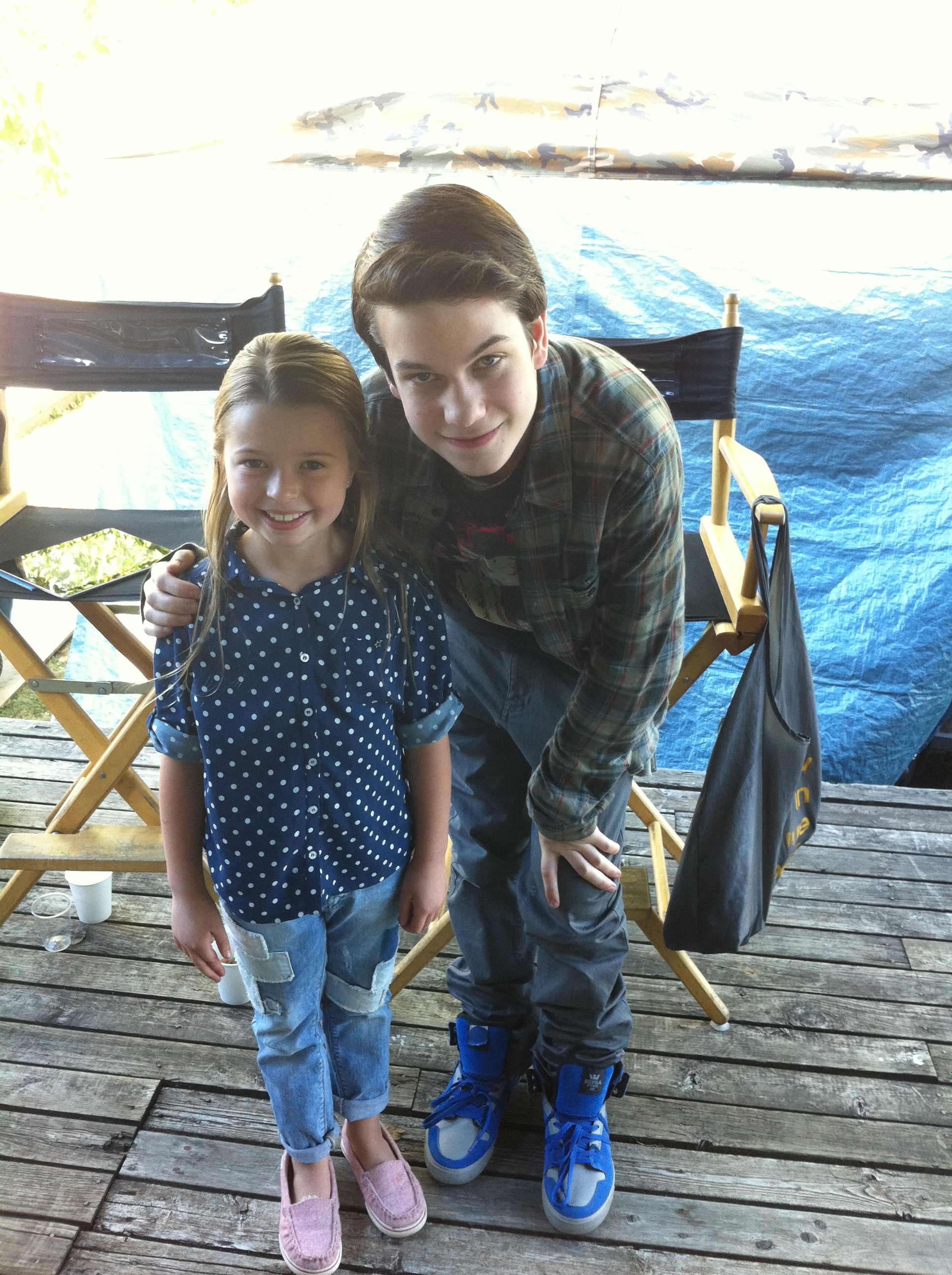 Jena Skodje and Liam James on the set of R.L. Stine's The Haunting Hour - Uncle Howee.