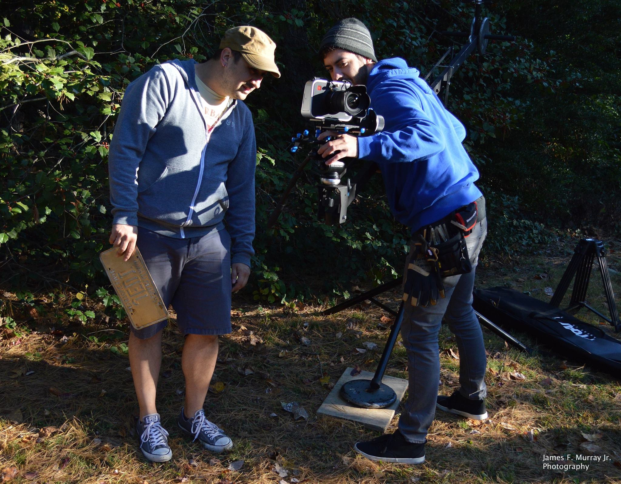 Director Joe Ronca and cinematographer Derek Mindler on set of the film By The Dashboard Light