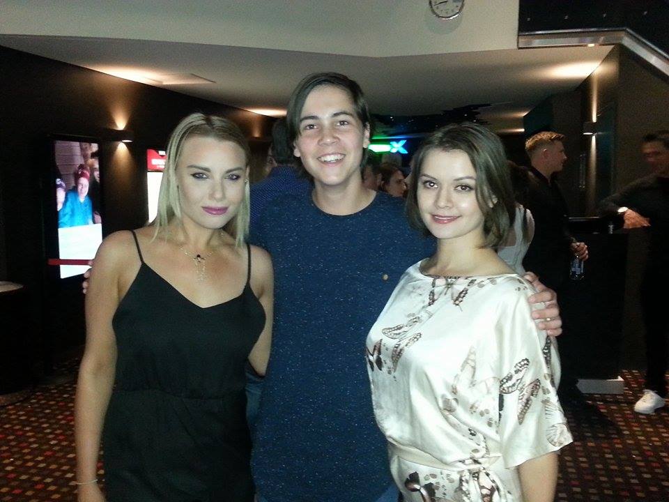 With presenters Chloe Brown & Bec Caldwell from Popcorn TV at the premiere's of The Artifact & The Brotherhood