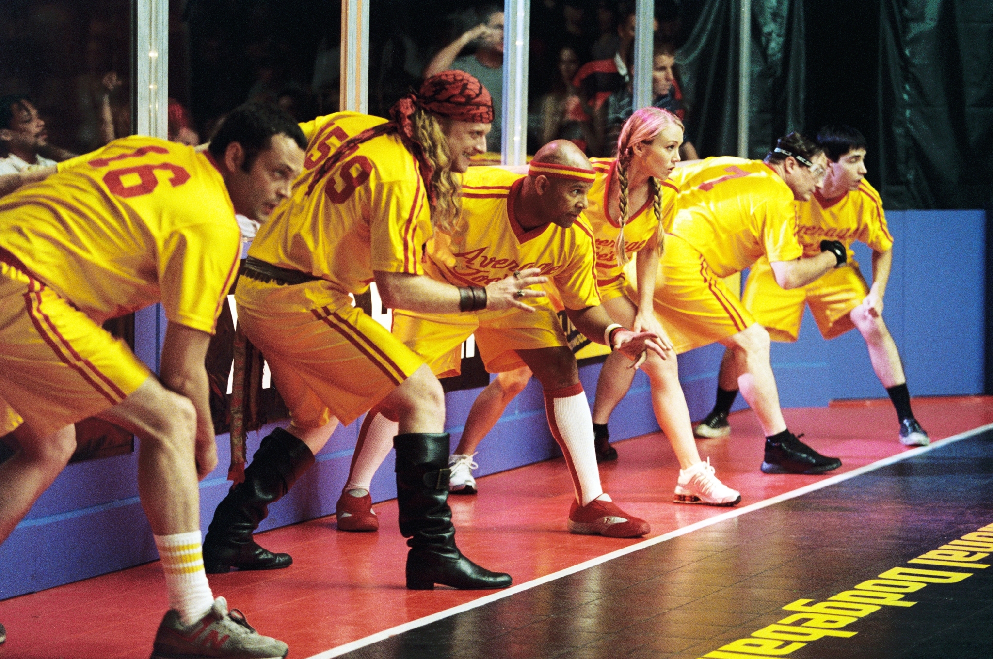 Still of Vince Vaughn, Justin Long, Stephen Root, Christine Taylor, Alan Tudyk and Chris Williams in Dodgeball: A True Underdog Story (2004)