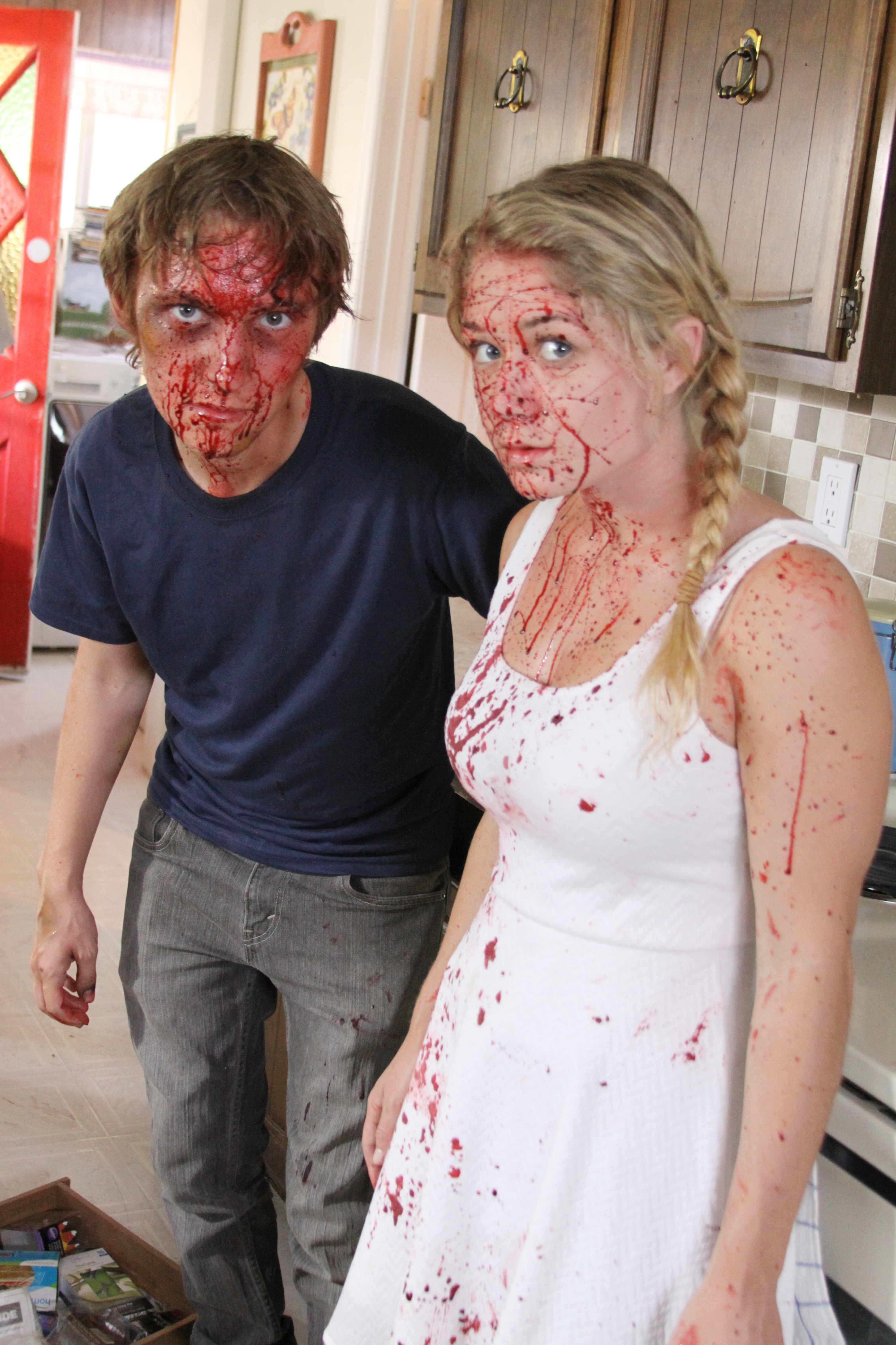 Joey Bell as Ethan Cooper and Mikayla Gibson as Audra West on the set of Betrothed