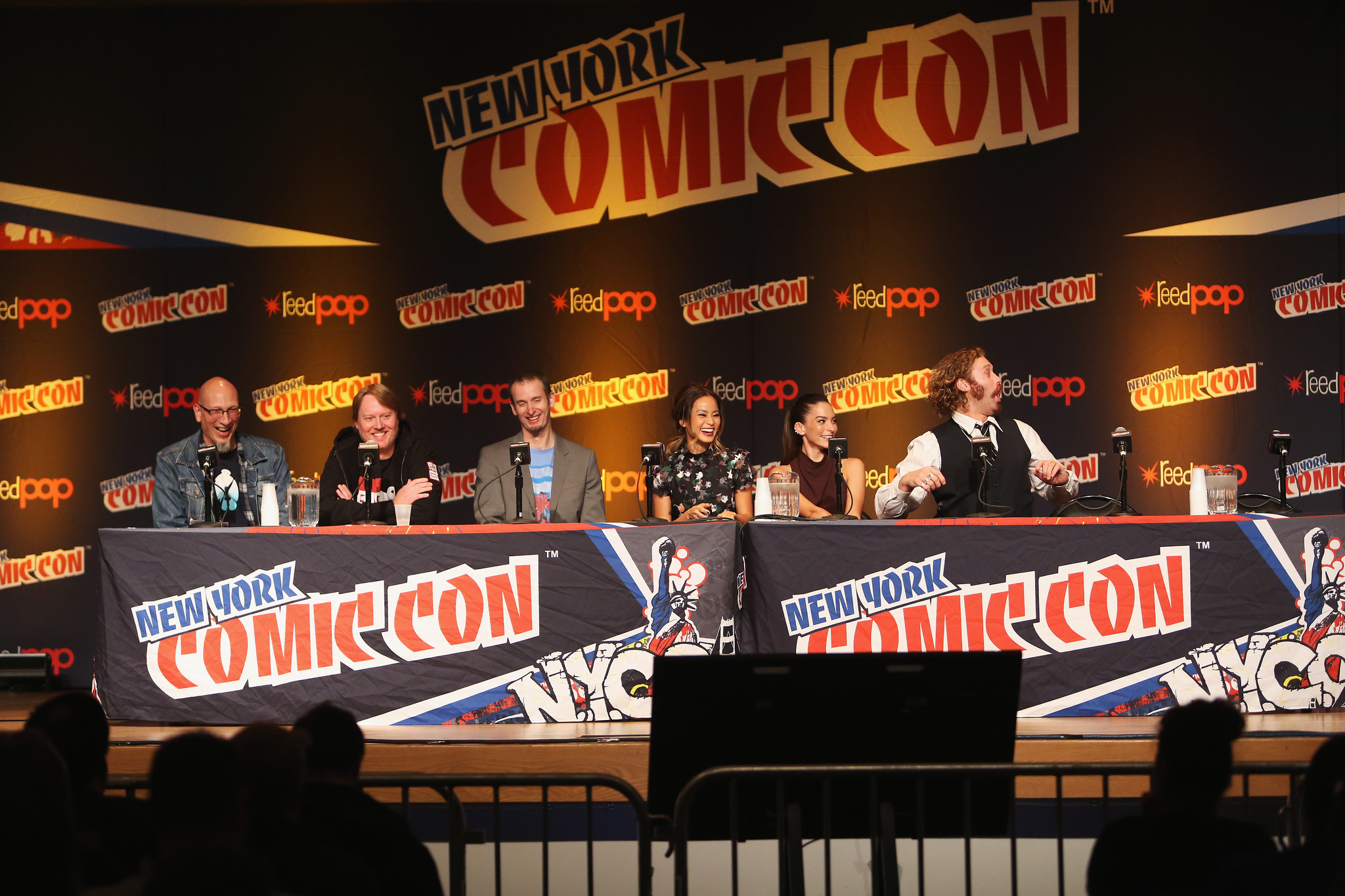 Roy Conli, Chris Hardwick, Chris Williams, Genesis Rodriguez, Jamie Chung, Don Hall and T.J. Miller at event of Galingasis 6 (2014)