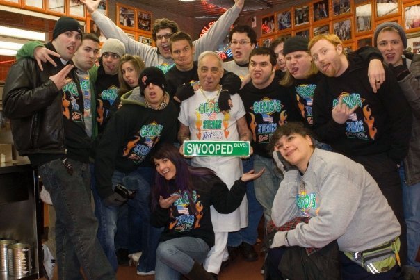 Crew shot at Geno's Steak.