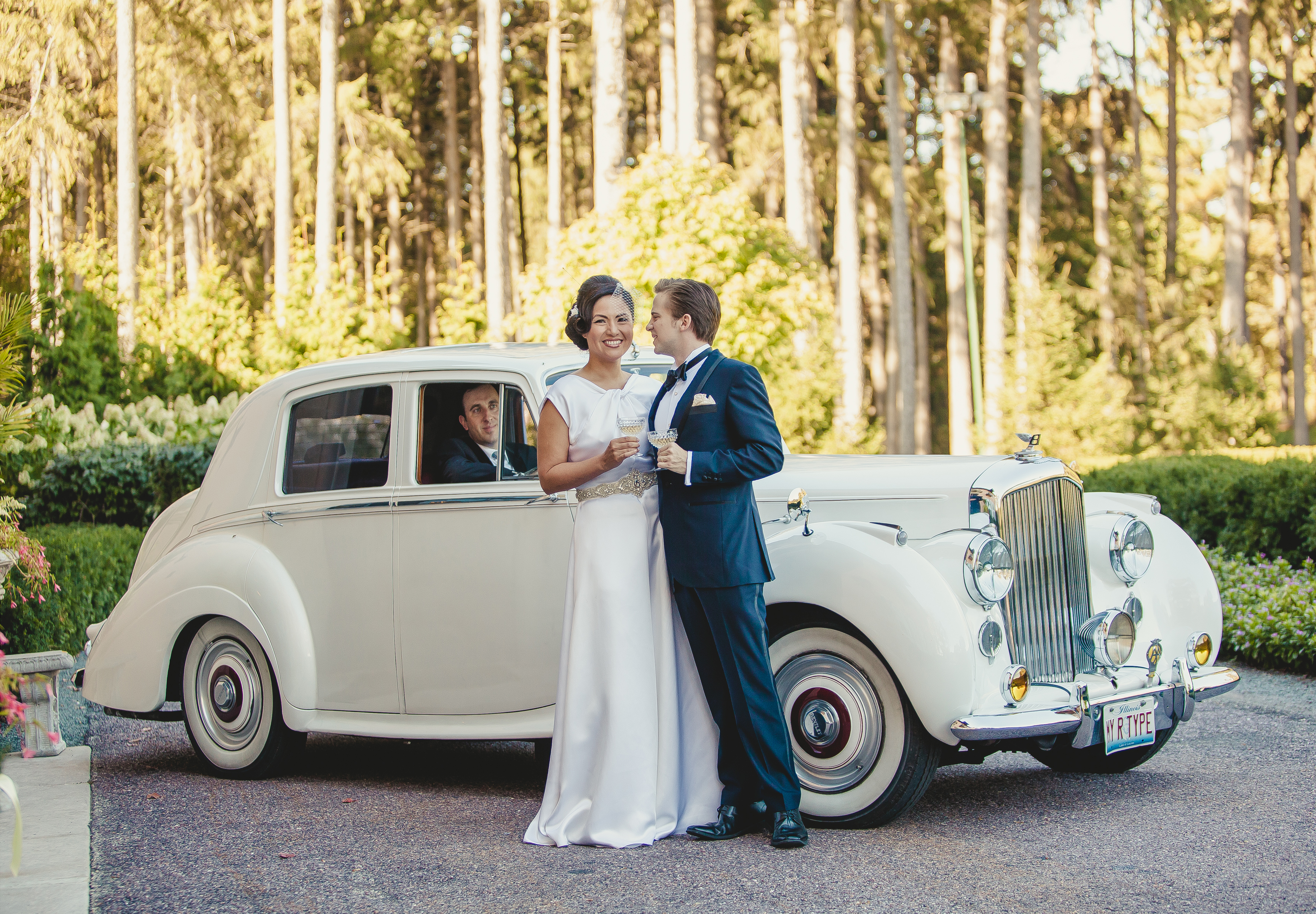 Cuneo Mansion and Gardens Wardrobe/Stylist: Holly Greenhagen/Dame Couture Hair/Makeup: Audrey Tunis/Chicago Makeup Professionals Floral: Four Finches Car: Sarah Mandel/Classic Wedding Car Vintage Accessories/Silverware: The Festive Frog