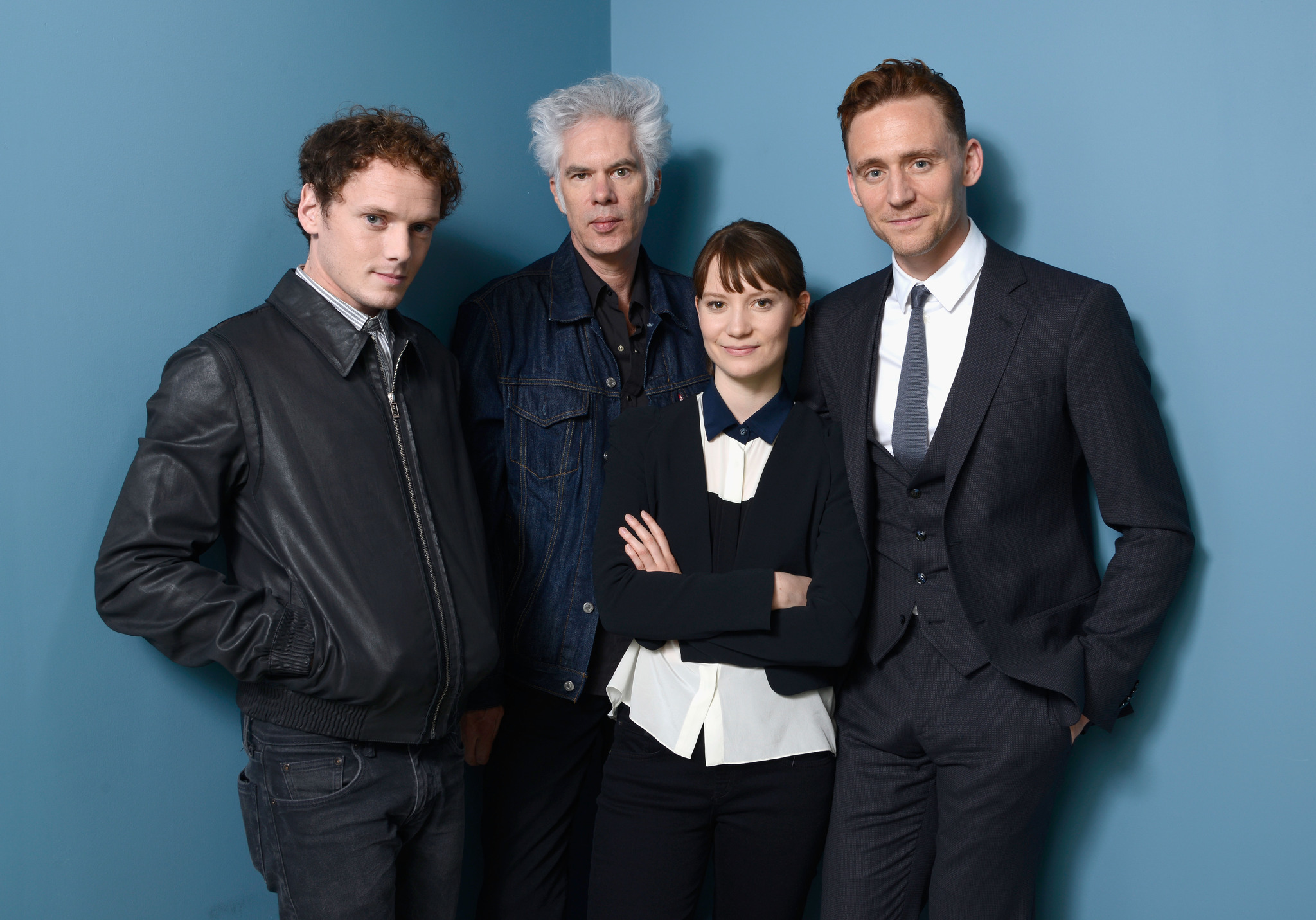 Jim Jarmusch, Anton Yelchin, Tom Hiddleston and Mia Wasikowska at event of Isgyvena tik mylintys (2013)