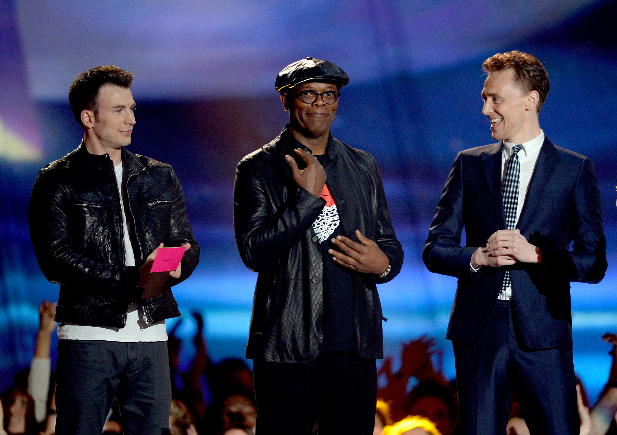 Samuel L. Jackson, Chris Evans and Tom Hiddleston at event of 2013 MTV Movie Awards (2013)