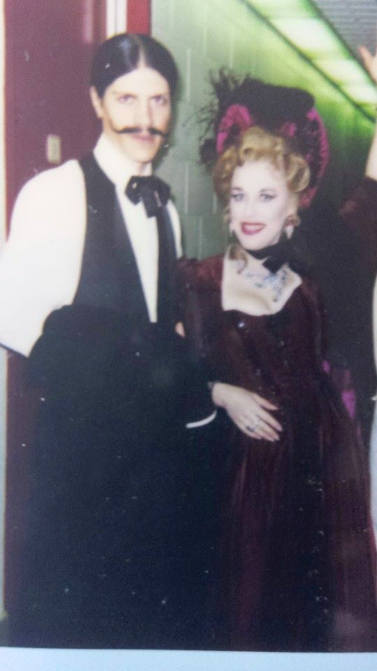 Mikee Plastik and opera/theatrical star Victoria Atwater in costume backstage at the Straz Center (Tampa, FL) for the 1998 Broadway tour production of La Boheme. Plastik landed the roll of the Head Waiter for the 3 day / 4 sold out run of shows.