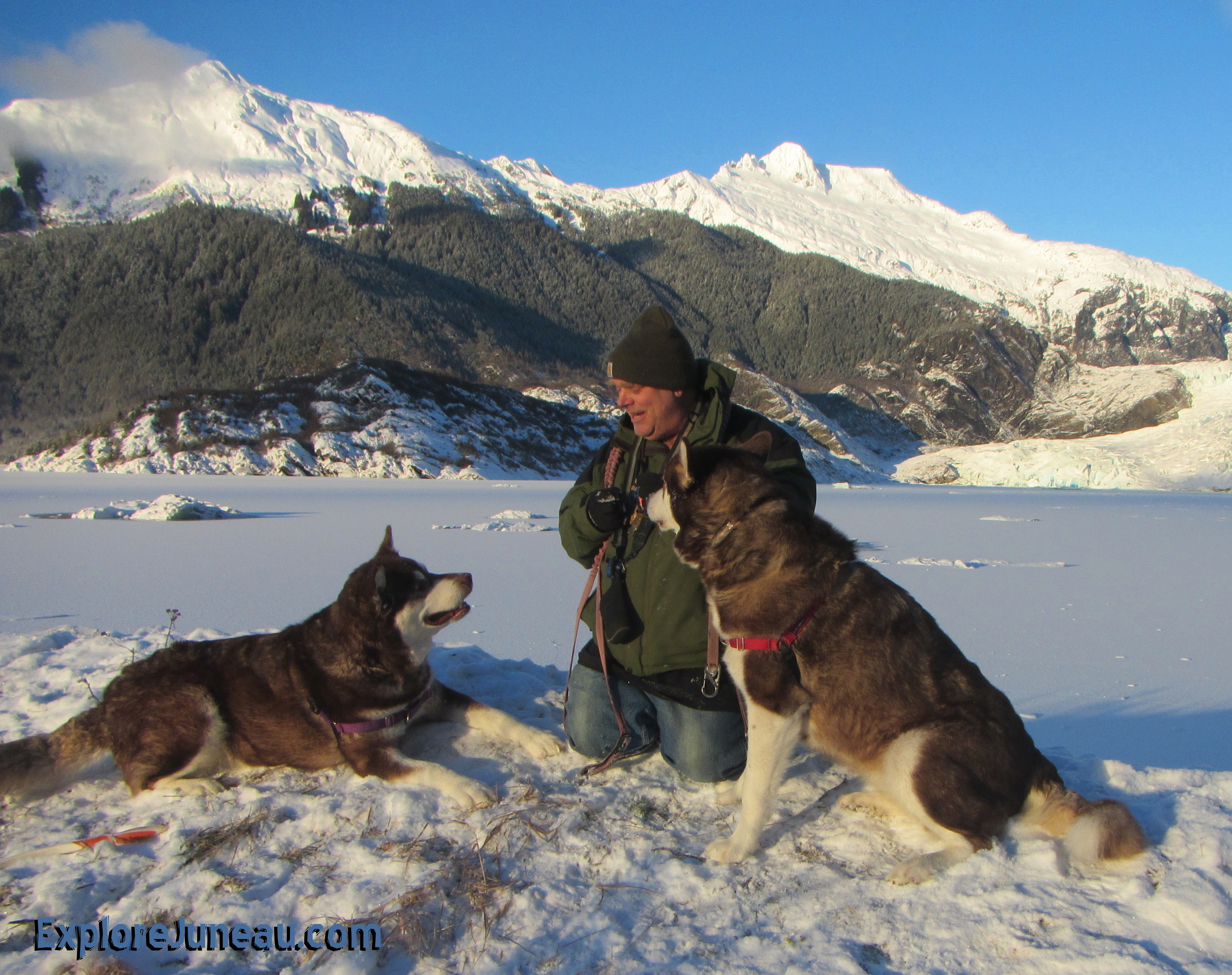 Russell Josh Peterson with Skadi & Freya @ Mendenhall Glacier, Juneau, Alaska 2015