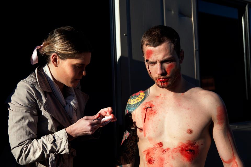 Getting bloodied up for a shoot