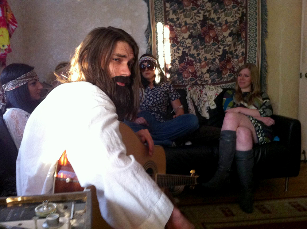 Thomas Delcarpio as Charles Manson on the set of Honky Holocaust.