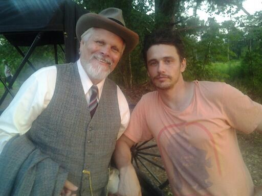 Brian Lally and James Franco on the set of 