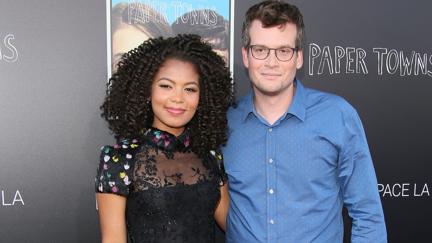 Jaz Sinclair and John Green attend the 20th Century Fox 'Paper Towns' Q&A And Live Concert