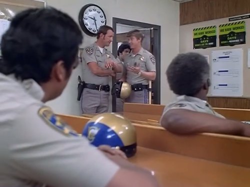 Still of Erik Estrada and Larry Wilcox in CHiPs (1977)