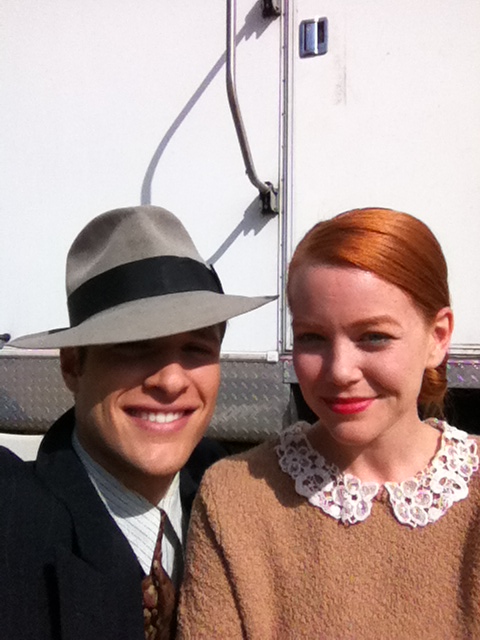 Ashley Hayes and Jim Poole on set of Bonnie & Clyde