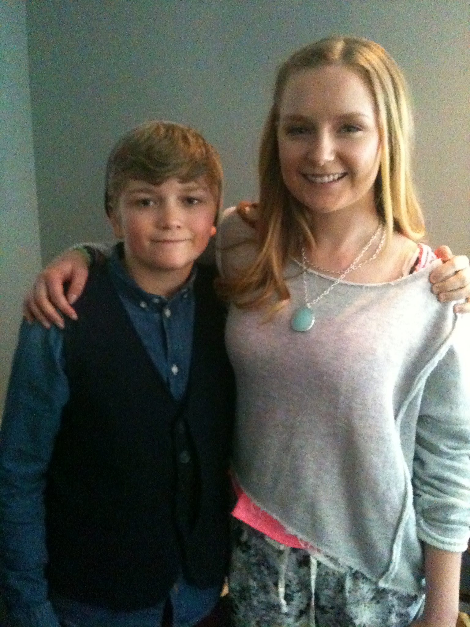 LIAM DICKINSON with EMMA GRABINSKY on set of THE HAUNTING HOUR 