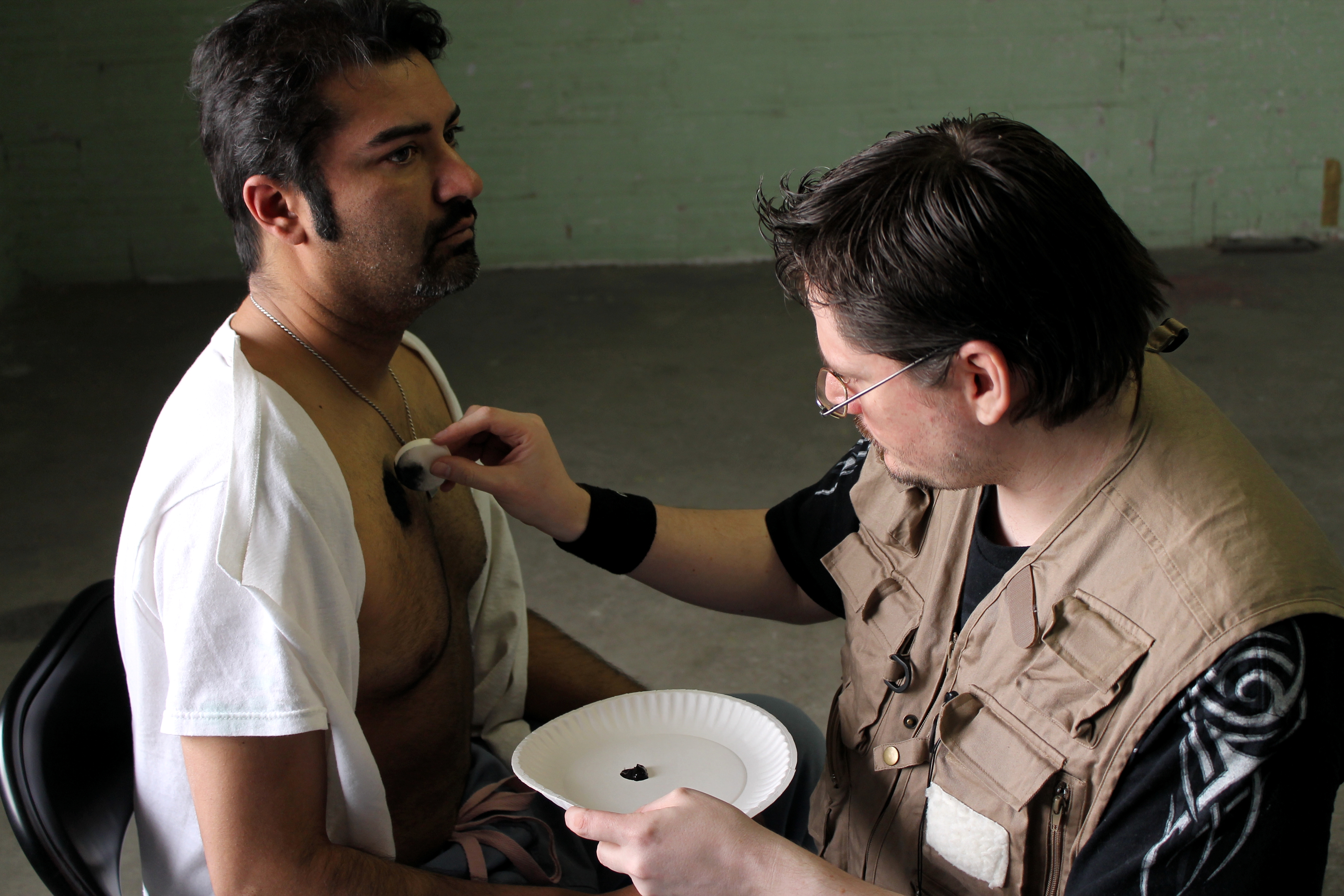 Shawn Lecrone applying special effects make up on Kash Latif on the film, Southwest