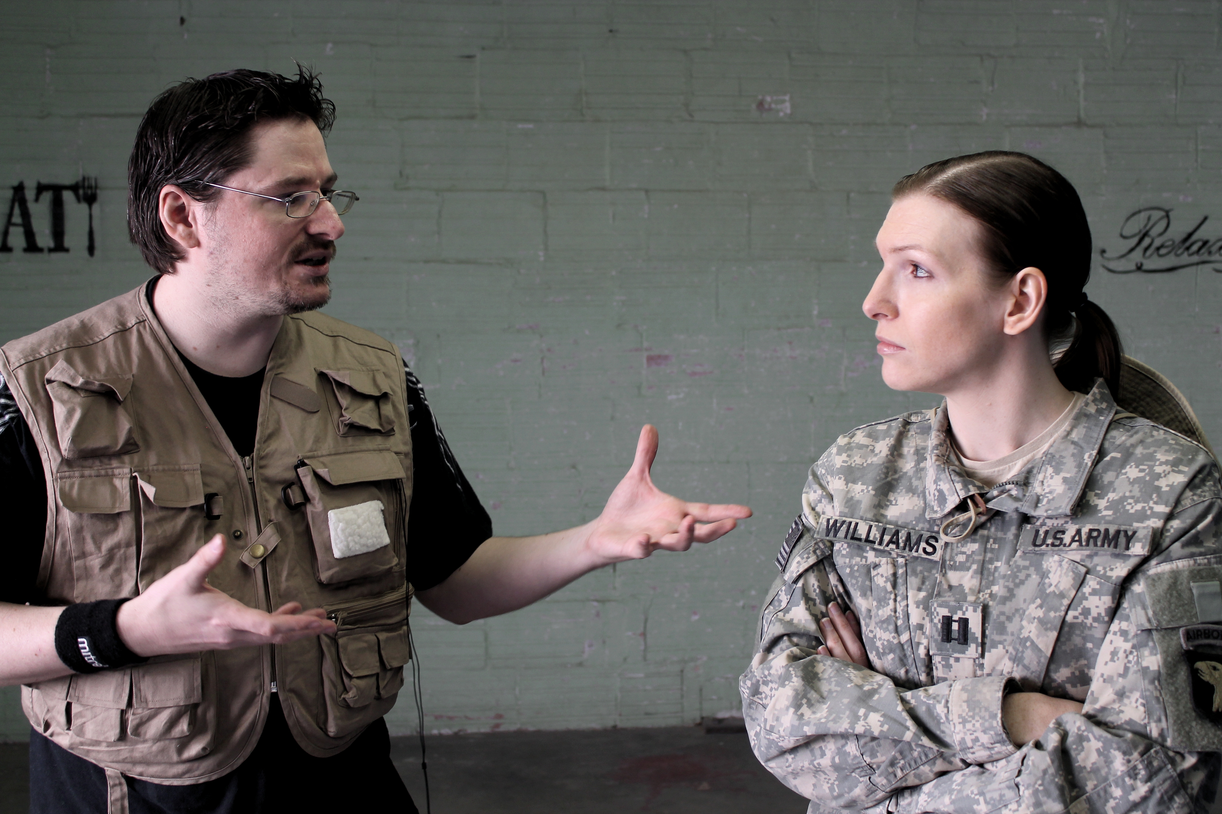 Director Shawn Lecrone giving direction to leading lady Danielle Maitland on the Torture Scene in the movie Southwest