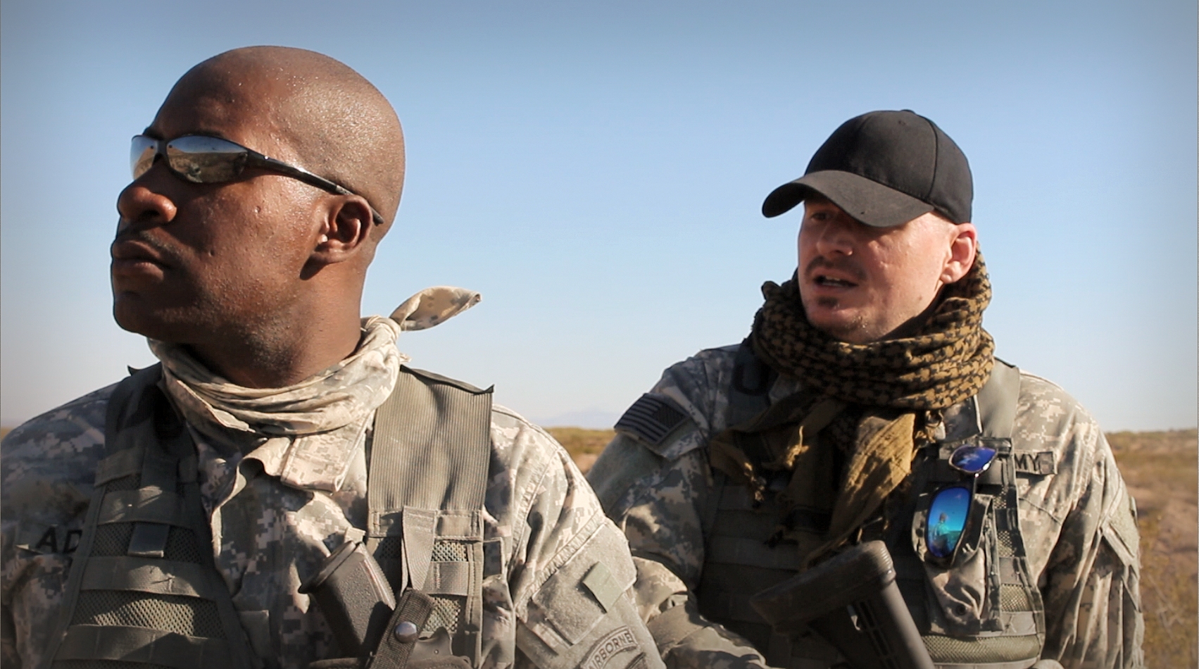 Shawn Lecrone and Dion Lewis on the set of Southwest for the Afghanistan Ambush scene.