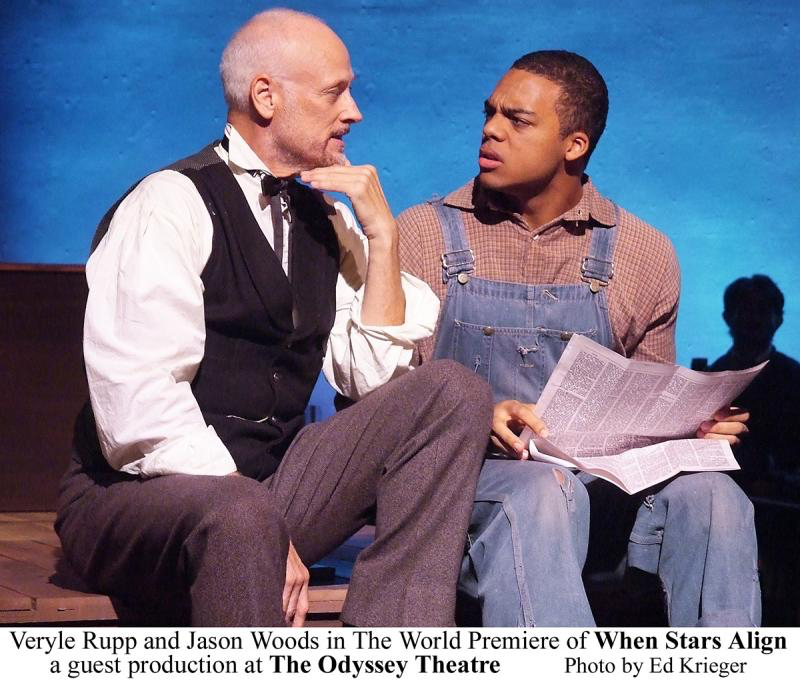 Veryle Rupp and Jason Woods in The World Premiere of When Stars Align, a guest production at The Odyssey Theatre.
