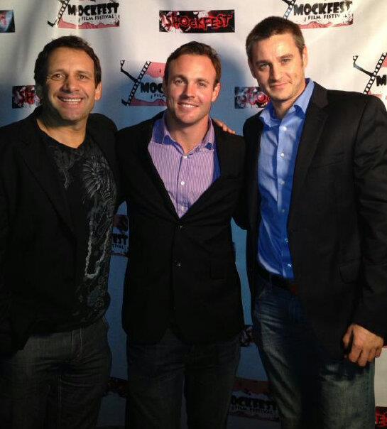 Two of the stars from 'Visible Scars' John Campbell-Mac and Clark Moore with producer Josh Todd from the red carpet of Shockfest film festival Hollywood 2012.