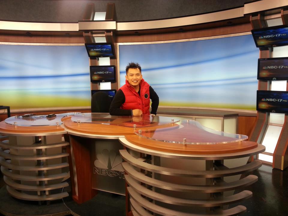 Kenji Saykosy at news station for interview.