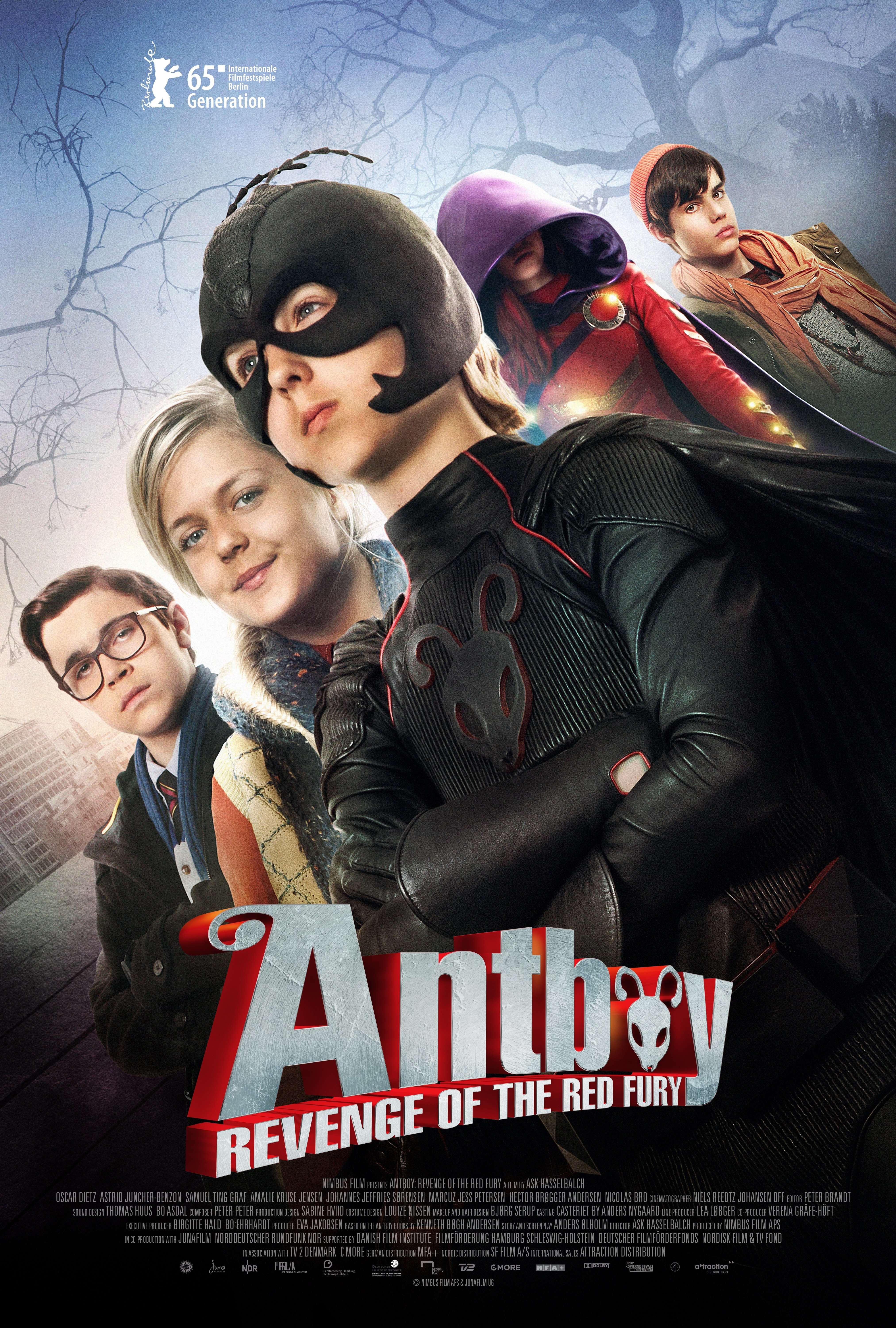 Astrid Juncher-Benzon, Oscar Dietz, Amalie Kruse Jensen, Samuel Ting Graf and Hectores 'Antboy' Brøgger Andersen in Antboy: Den Røde Furies hævn (2014)