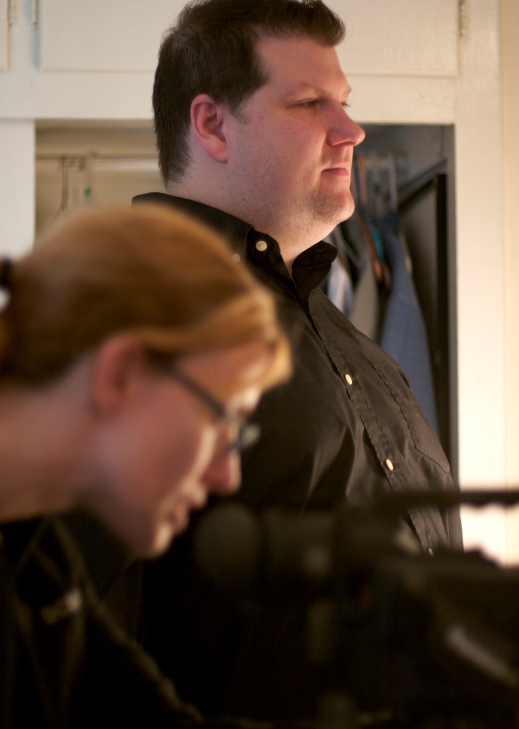 On set of the short film The Talk (2007) as director and producer.