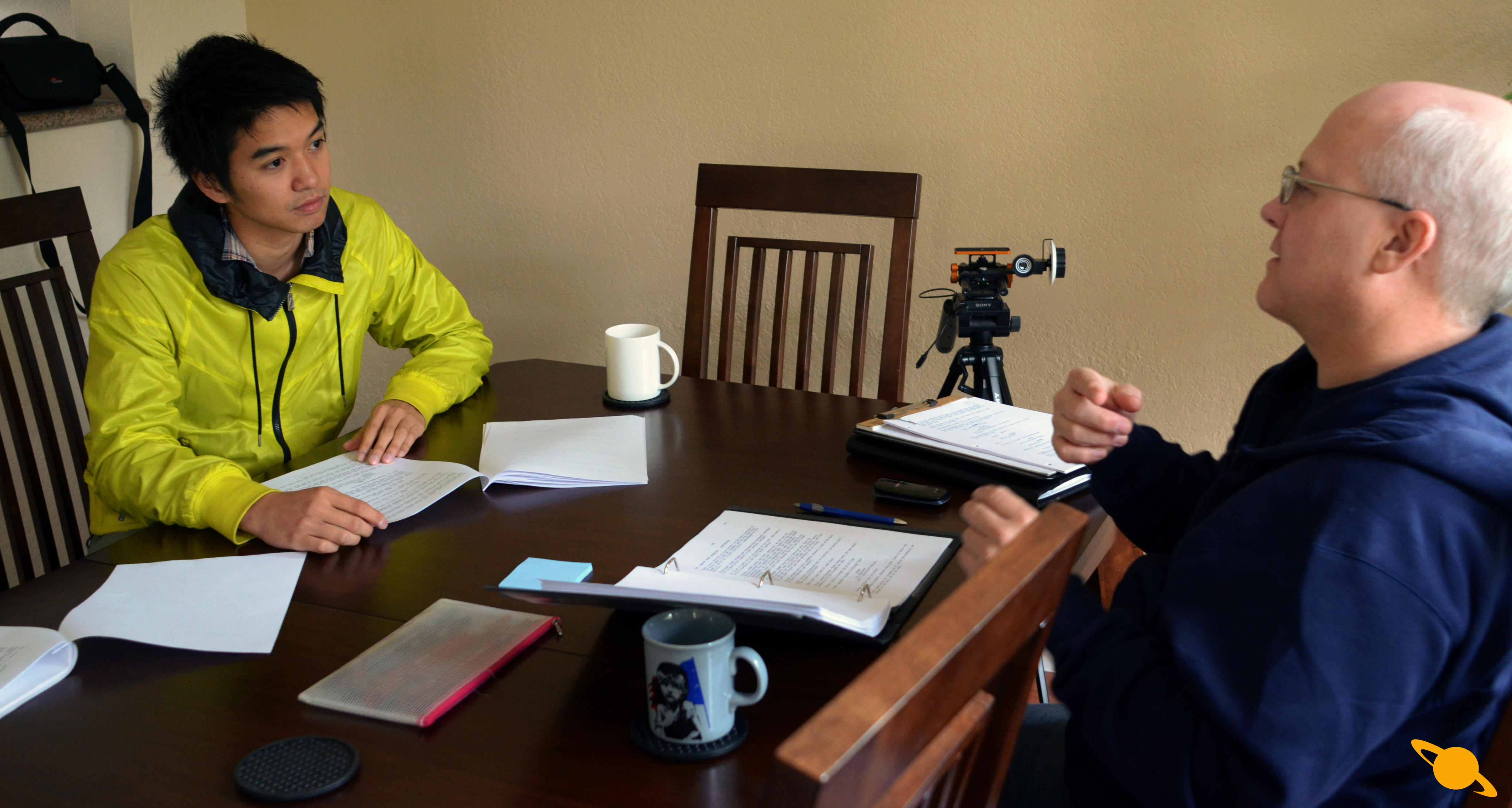 Table read for Turner Risk. (Pictured: Toru Uchikado, Michael Dailey)