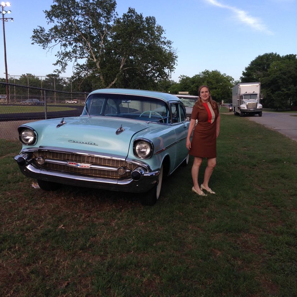 Posing with a vintage Chevy