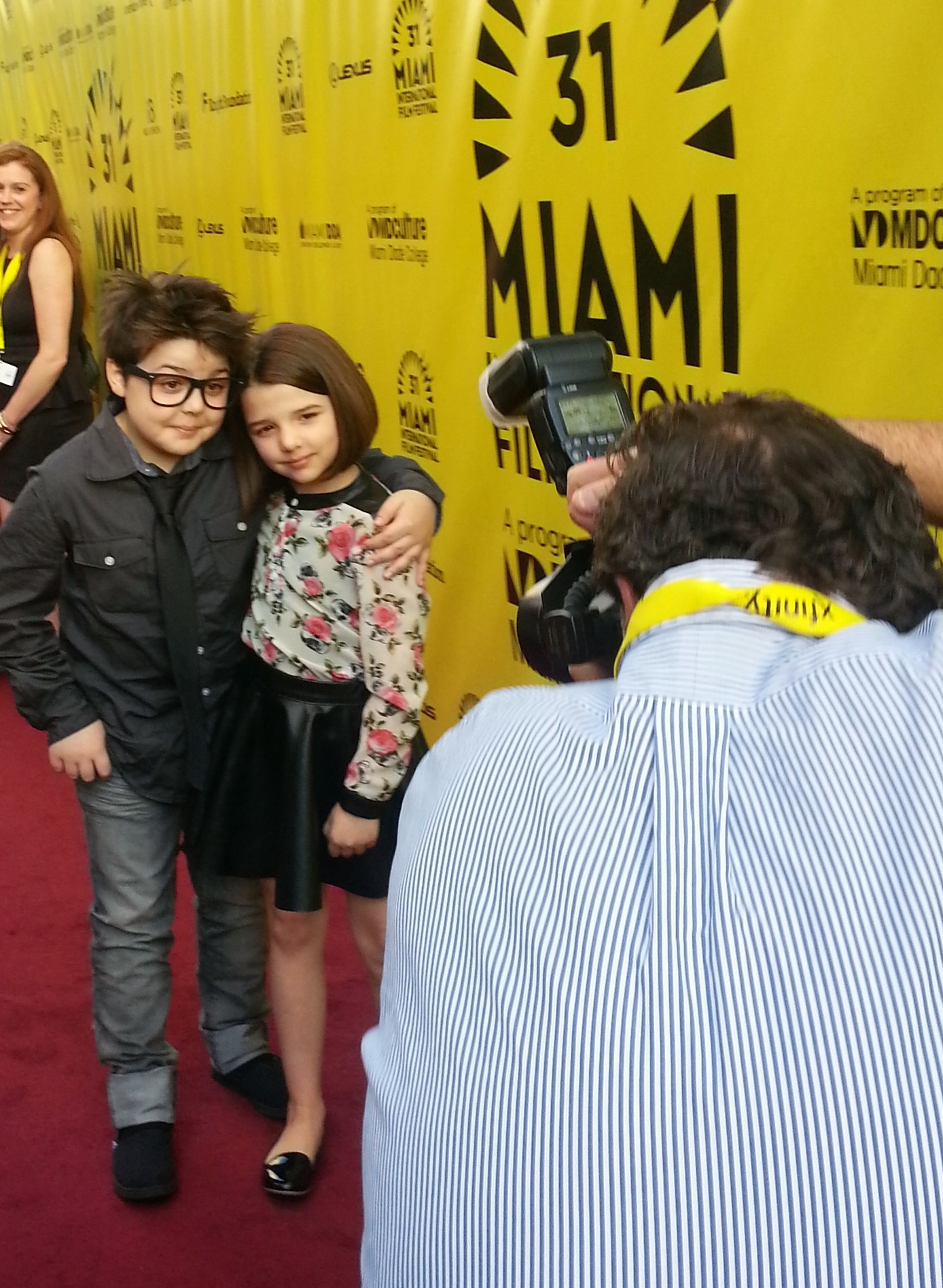 Luke Fava promoting Rob the Mob at the 31st annual Miami Film Festival (March 2014) alongside sister and fellow actor Lucy Fava.