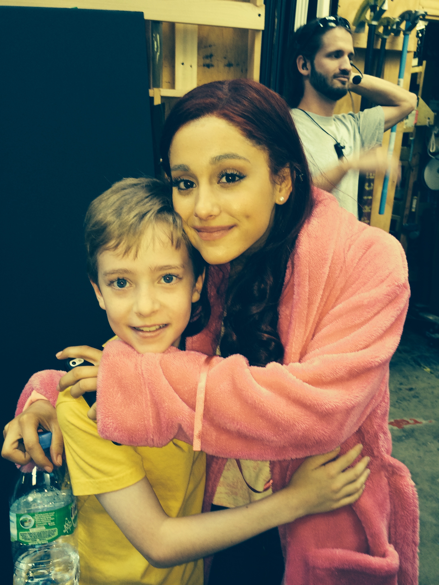 Ariana Grande and Connor Kalopsis on set Sam and Cat show Nickleodeon