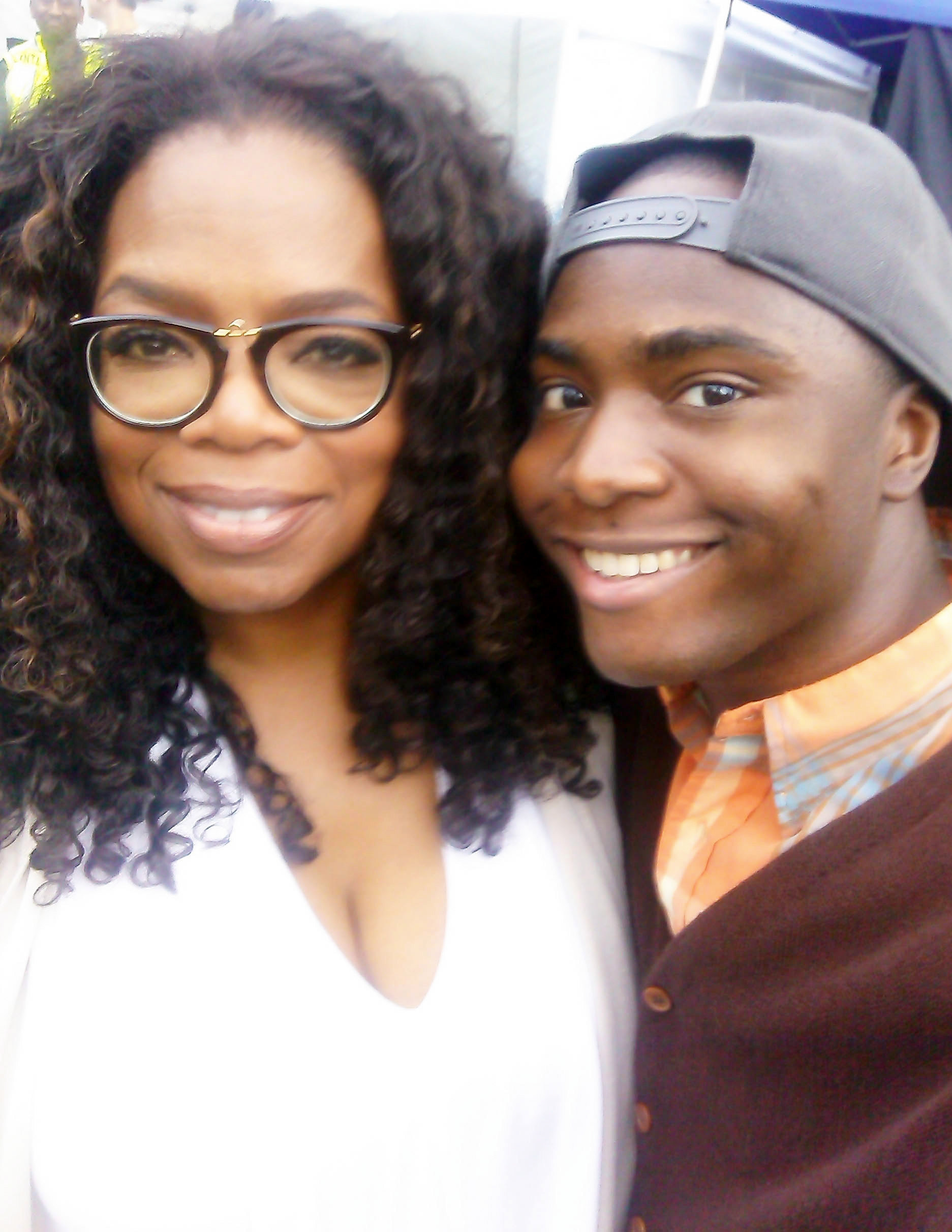 Oprah Winfrey and Corey Champagne on set of 'SELMA'