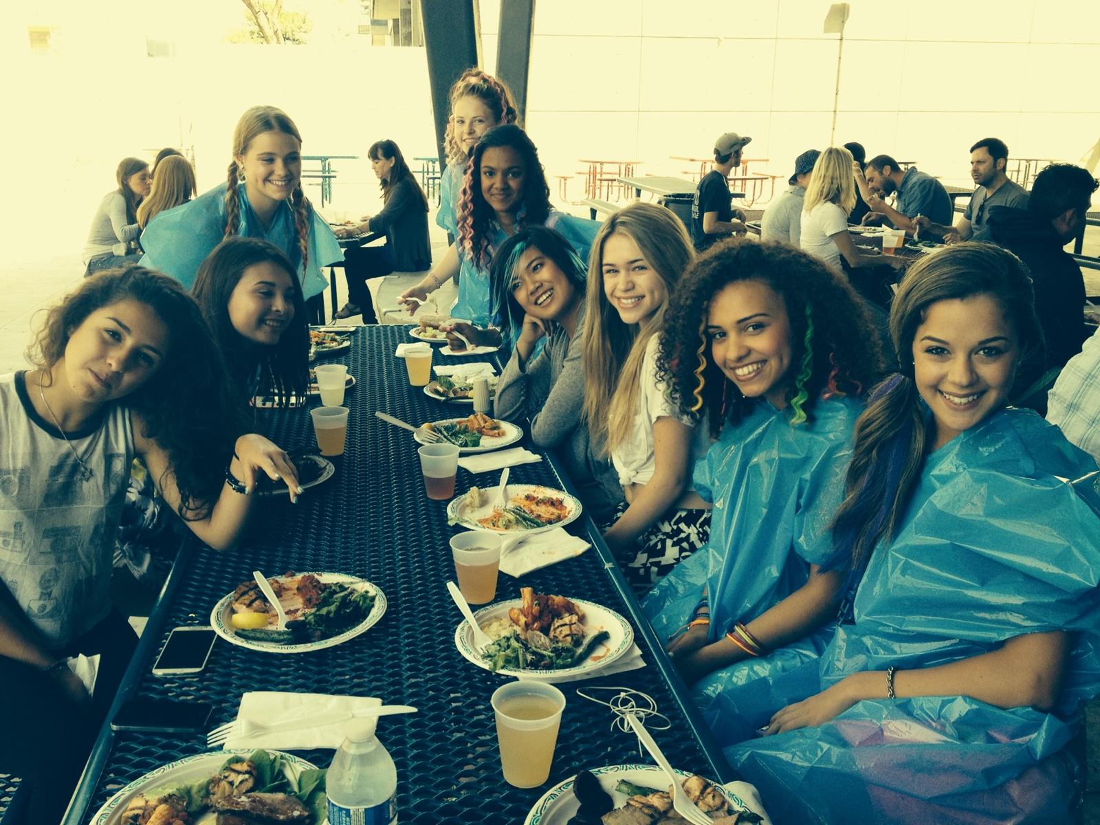 lunch on set with the cast