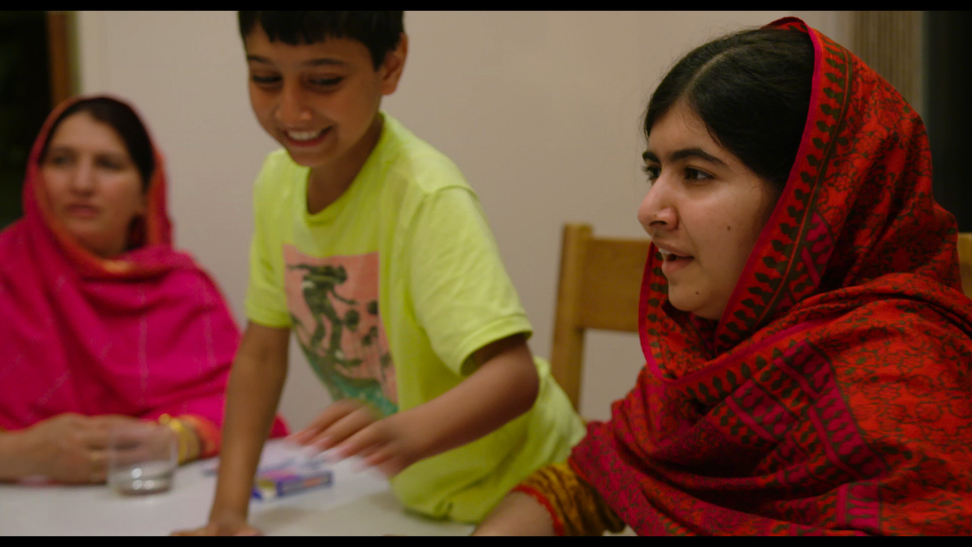 Toor Pekai Yousafzai, Atal Yousafzai and Malala Yousafzai in Birmingham, England.