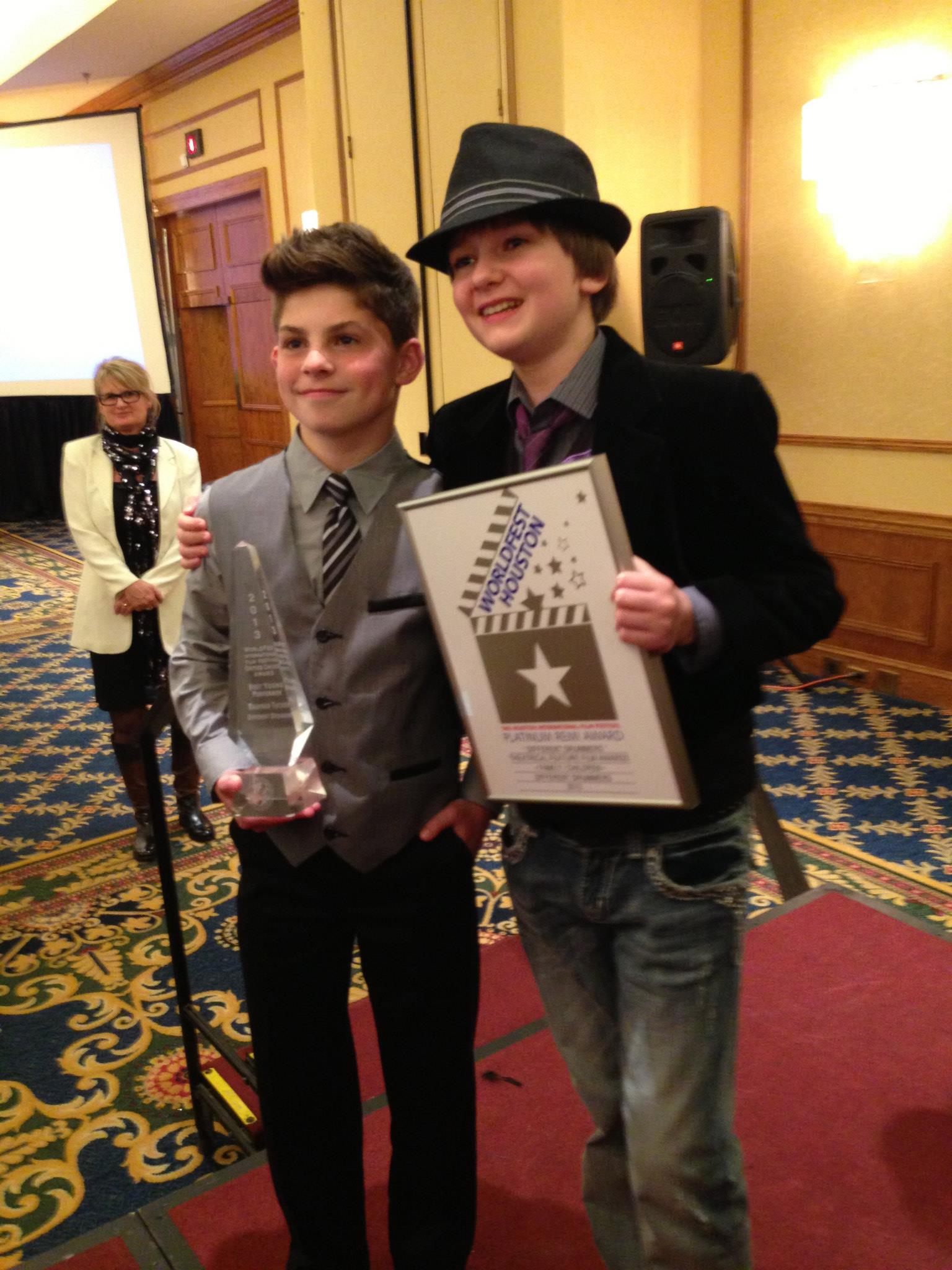 Brayden Tucker and Ethan Reed McKay at Worldfest Houston 2013 - Platinum Remington for Different Drummers and Best Young Actor from the Critics Choice.