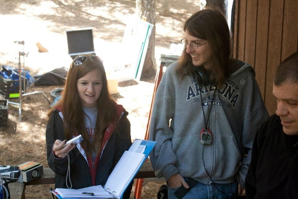 Kendra Mae on the set of Camp with Jeff Post and director Jacob Roebuck