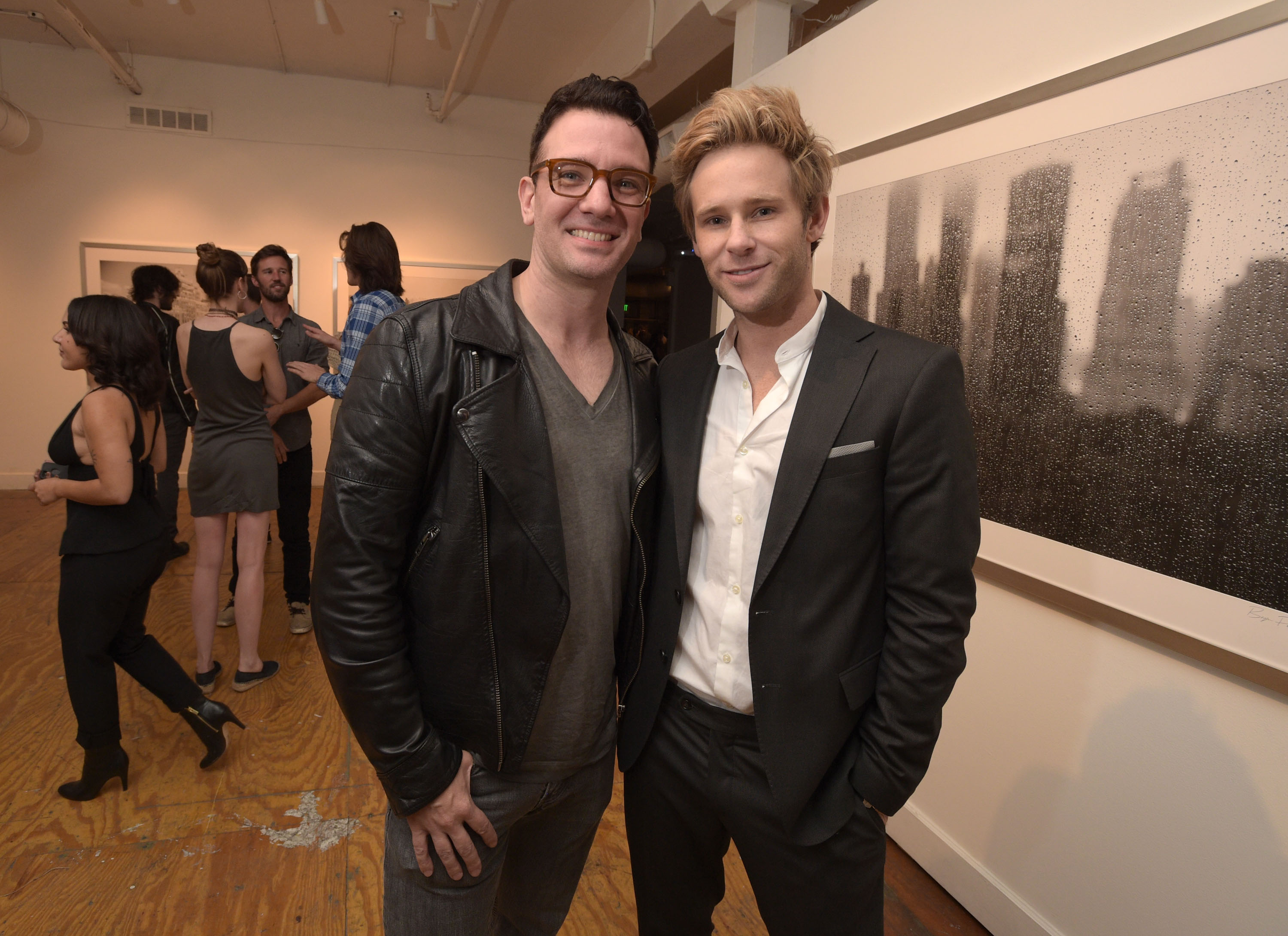 LOS ANGELES, CA - MAY 09: Actor JC Chasez (L) and artist Bryan Fox attend We. Alone. a photography exhibit by Bryan Fox at Think Tank Gallery on May 9, 2015 in Los Angeles, California.
