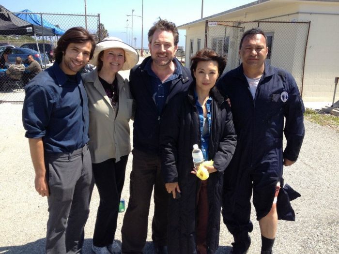 Mitch, Liz Adams, Andy Clemence, Ming-Na Wen, and Wayne Lopez on location for Super Cyclone.