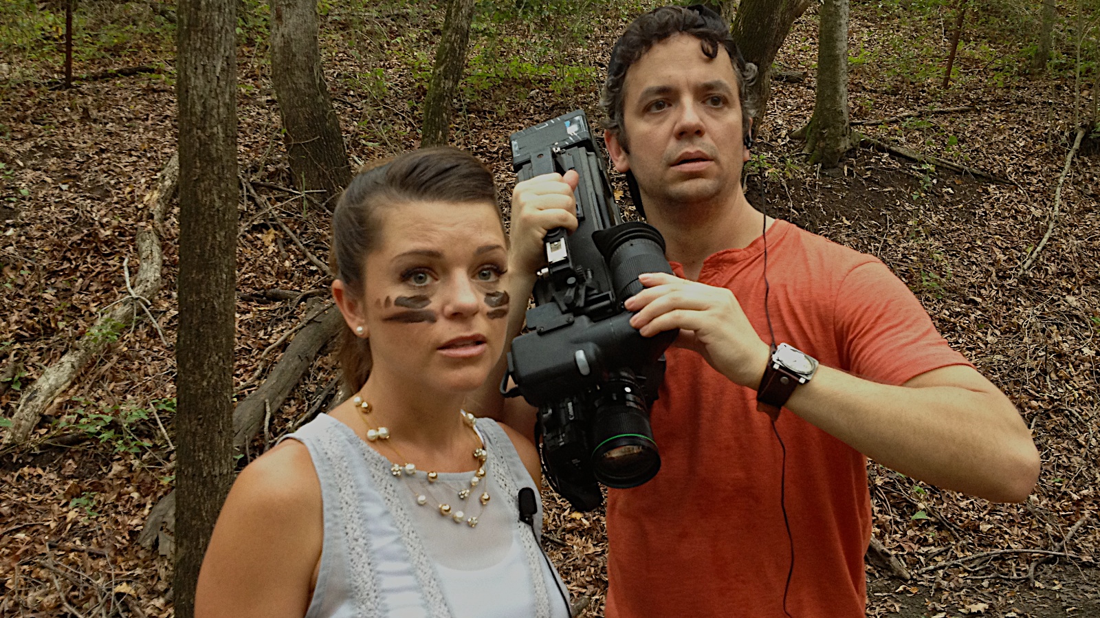 Todd Jenkins as Aaron and Mindy Raymond as Kendall Sharp on the set of BIGFOOT WARS.