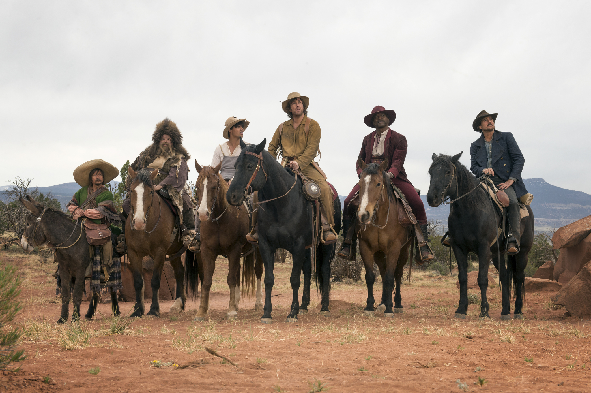 Still of Adam Sandler, Rob Schneider, Luke Wilson, Terry Crews, Jorge Garcia and Taylor Lautner in The Ridiculous 6 (2015)