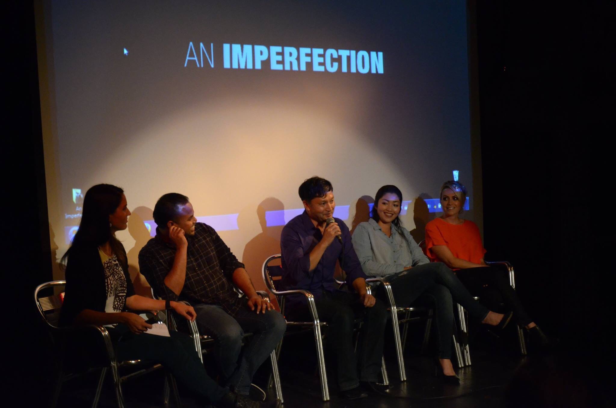 Anjula Rasanga Weerasinghe, Jon Suk, Jaylee Hamidi, and Erin Keller at An Imperfection (2015) screening and Q&A.